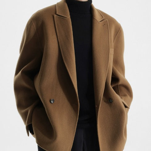 Herren Boxy Wollmix-Kurzmantel mit Doppelknopf und fallendem Revers Shop Nory
