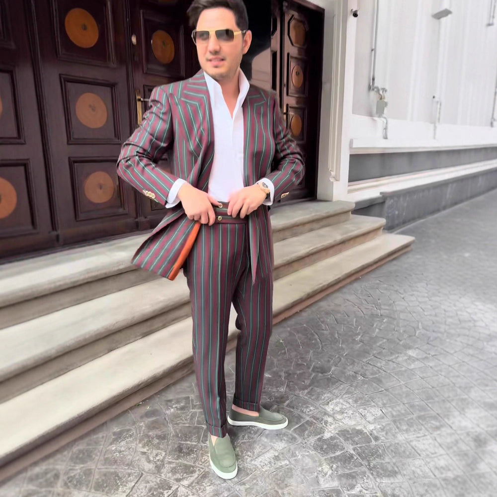 Herren elegante Anzug mit doppelter Knopfreihe und modischen Streifen Shopnory