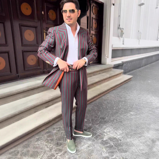Herren elegante Anzug mit doppelter Knopfreihe und modischen Streifen Shopnory
