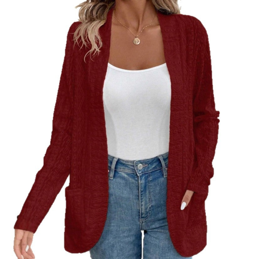 Damen Offener Strukturierter Strickcardigan mit Eingrifftaschen Shop Nory