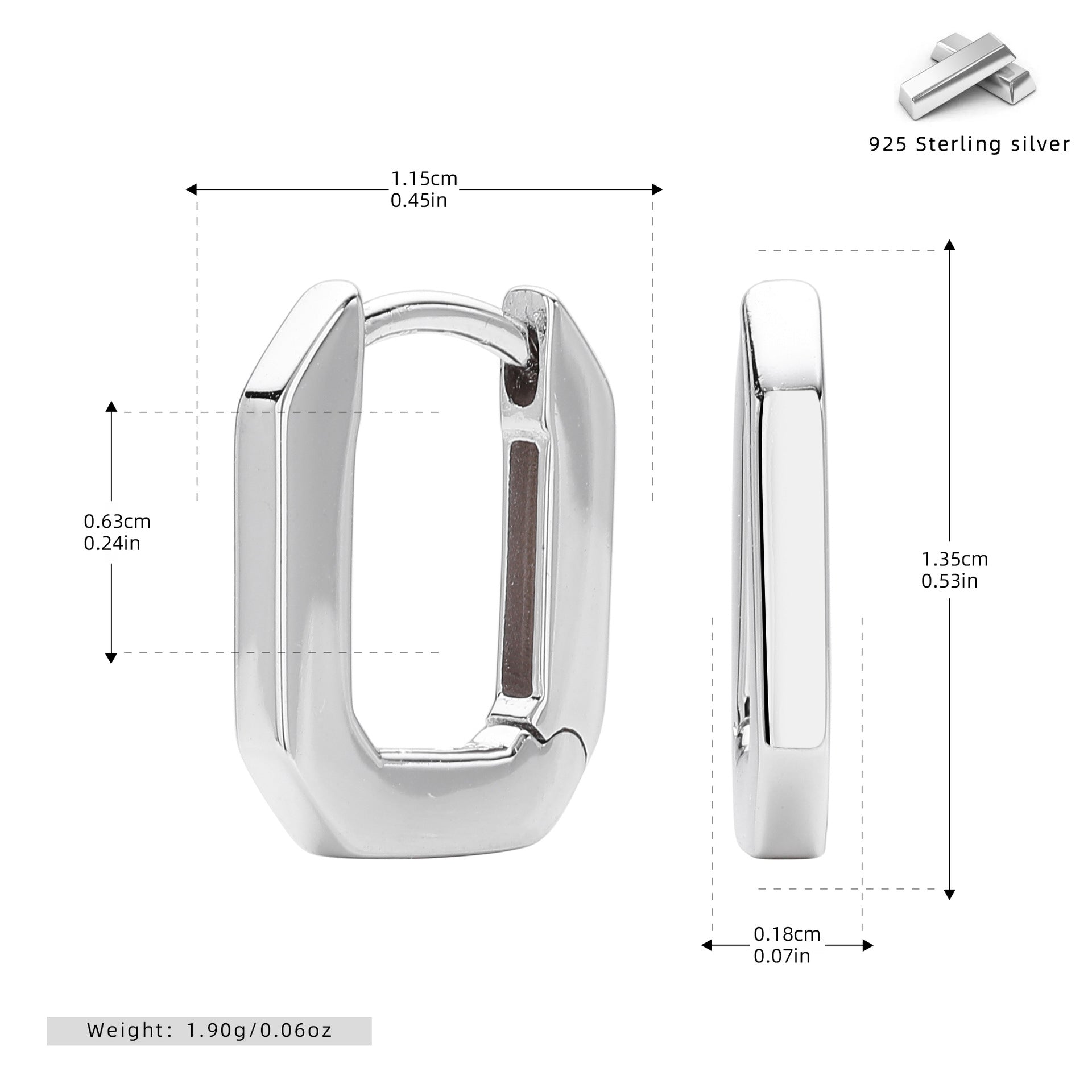 Damen Ohrringe im modernen Quadratdesign aus hochwertigem 925 Sterling Silber Shop Nory