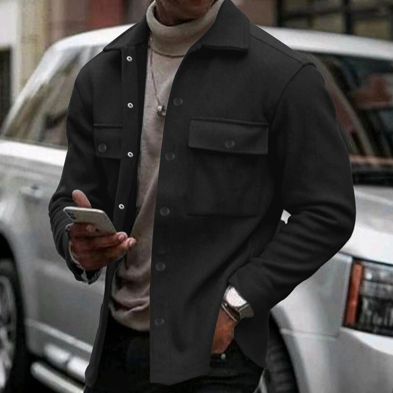 Herren lässige Hemdjacke mit praktischen Taschen und modernem Stehkragen