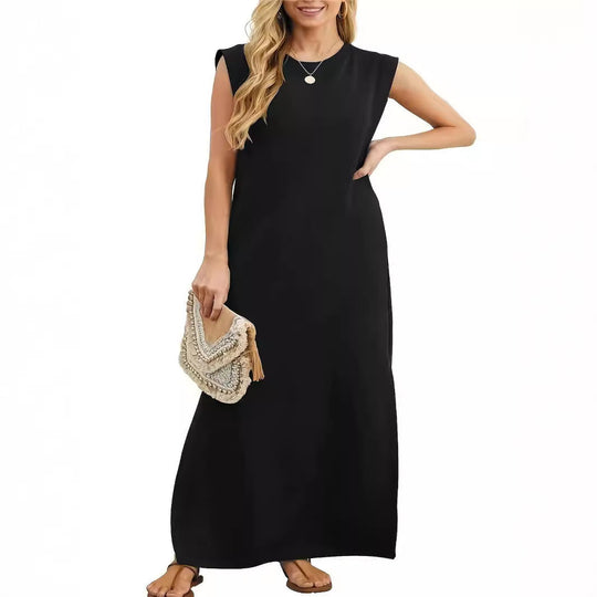 Damen Maxikleid mit schlichten Linien und modernen Schulterdetails