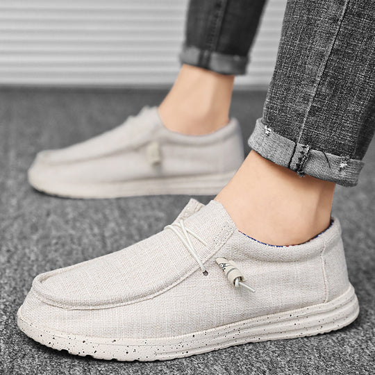 Herren lässiger Mokassin-Slipper aus Leinenstoff mit gepolsterter Komfortsohle und elastischem Schnürzug Shopy Nory