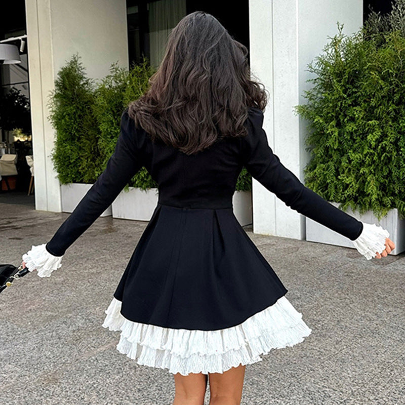 Damen nan viktorianisches Rüschenkleid mit Stehkragen, gerafftem Volant und mehrlagigem Plissee-Unterrock Shop Nory