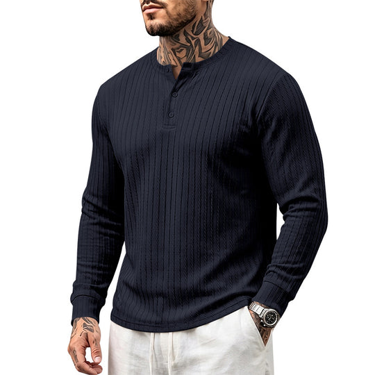 Herren Texturiertes Langarm-Henleyshirt mit Stehkragen und Zopfmuster Shop Nory