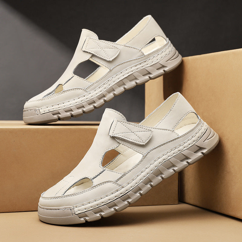 Damen Luftige Ledersandalen mit verstellbarem Klettverschluss