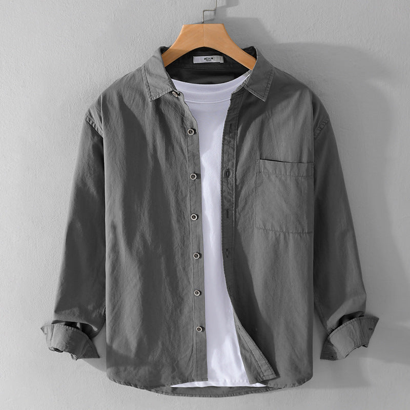 Herren Leichtes Baumwoll-Layering-Overshirt mit Kentkragen, Holzknöpfen und aufgesetzter Brusttasche Shop Nory