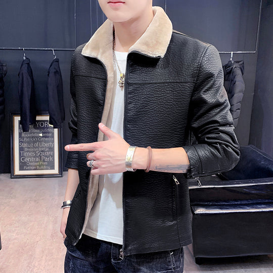 Herren schmal geschnittenes Kunstleder Blouson mit strukturiertem Finish und Teddykragen Shop Nory