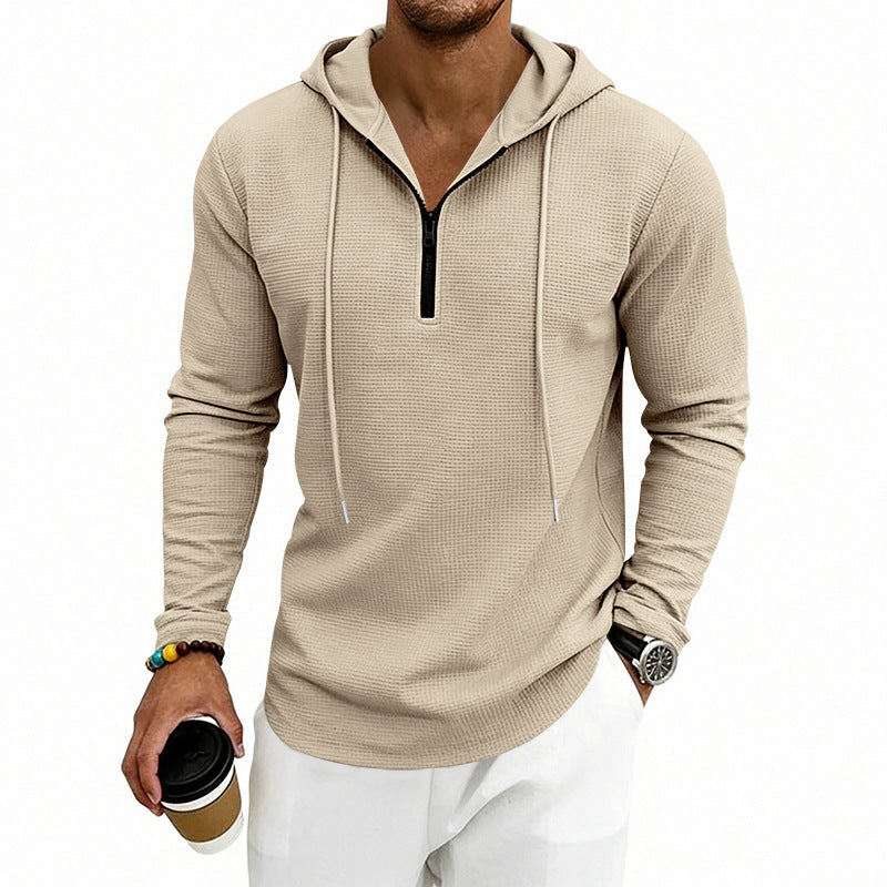 Herren Lässiges Waffelstruktur-Hoodie mit halbem Reißverschluss und Kapuze Shop Nory