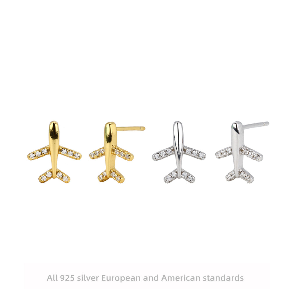 Damen Ohrstecker im modernen Flugzeug-Design mit funkelnden Strasssteinen Shop Nory