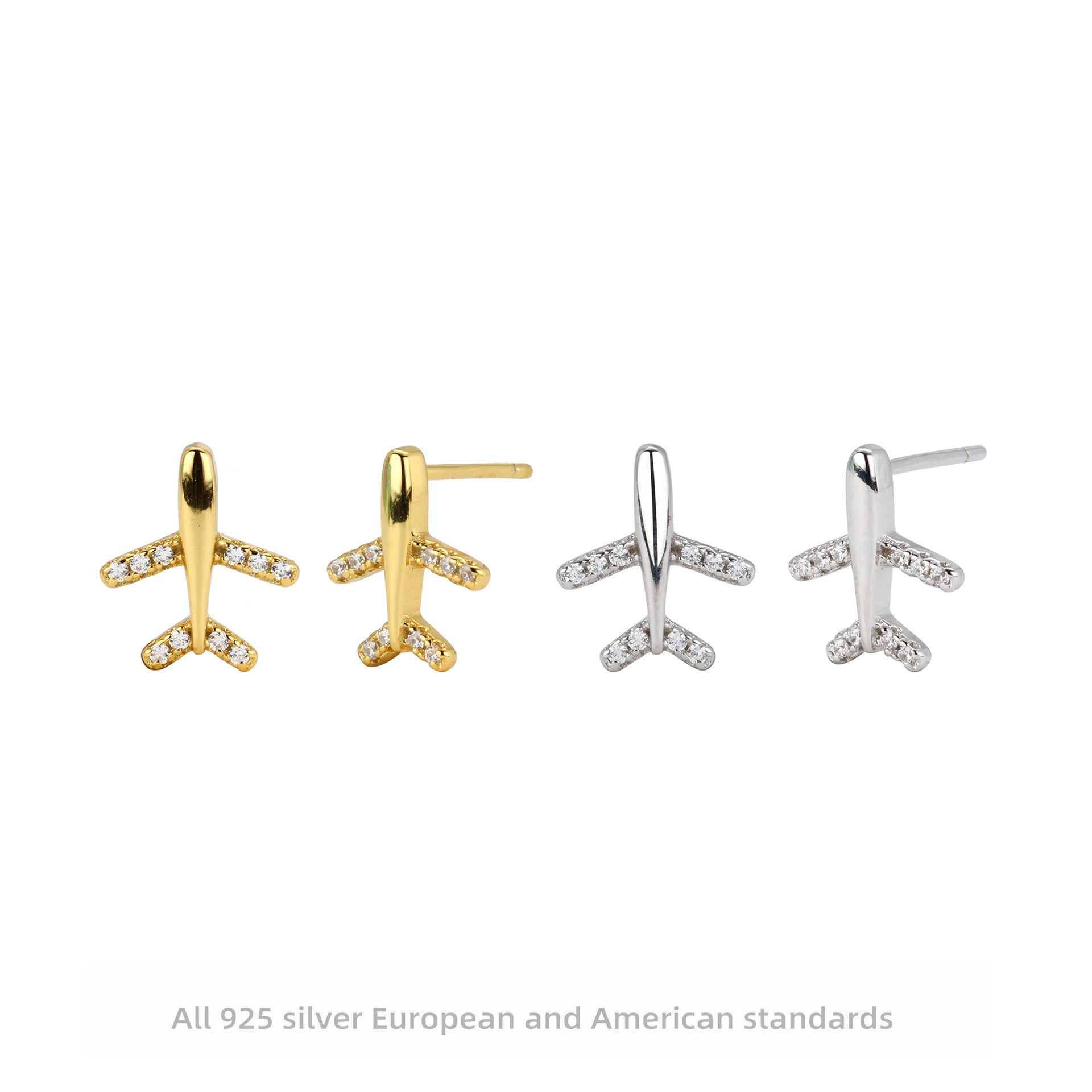 Damen Ohrstecker im modernen Flugzeug-Design mit funkelnden Strasssteinen Shop Nory