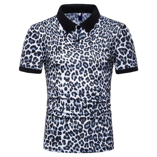 Herren Polo-Shirt mit aufregendem Leopardenmuster und modernem Schnitt