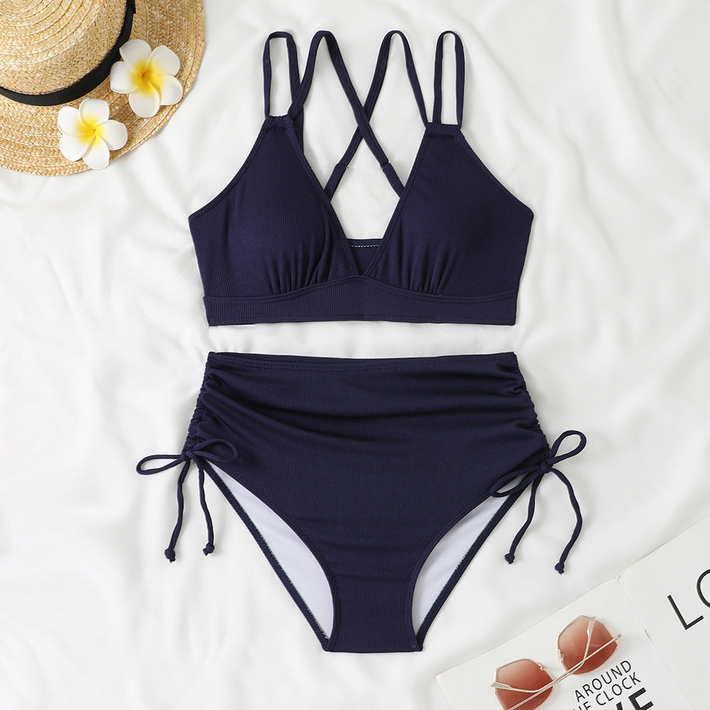 Damen Bikini-Set mit verstellbarem Kreuzträger und hoch geschnittenem Höschen