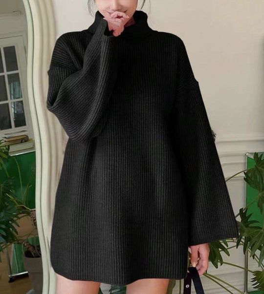 Damen Oversized geripptes Rollkragen‑Strickkleid mit Glockenärmeln Shop Nory