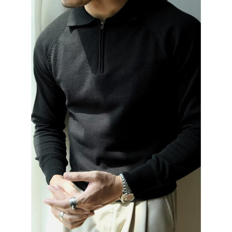Herren Feiner Halbzip-Polopullover aus Feinstrick mit Polokragen und Rippbündchen Shop Nory