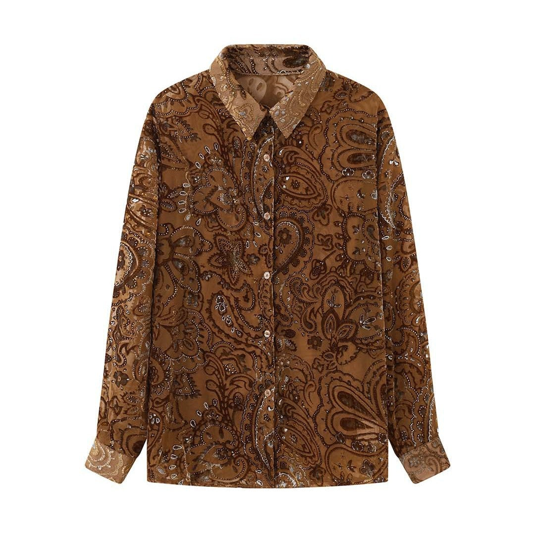 Damen Bestickte Samtbluse mit Paisley‑Muster und Pailletten Shop Nory