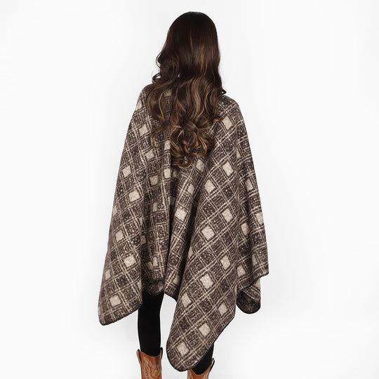 Damen Strukturierter Wollmix-Poncho im Ruana‑Schnitt mit kastiger Silhouette und Karo-Jacquard Shop Nory