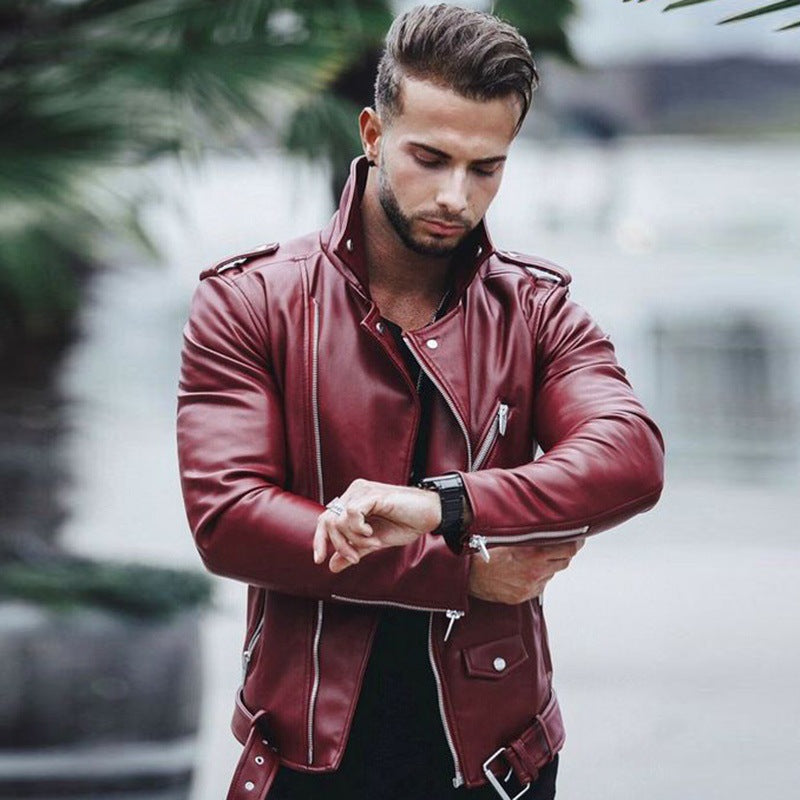 Herren stylische Bikerjacke aus Kunstleder mit asymmetrischem Reißverschluss und tailliertem Schnitt Shop Nory