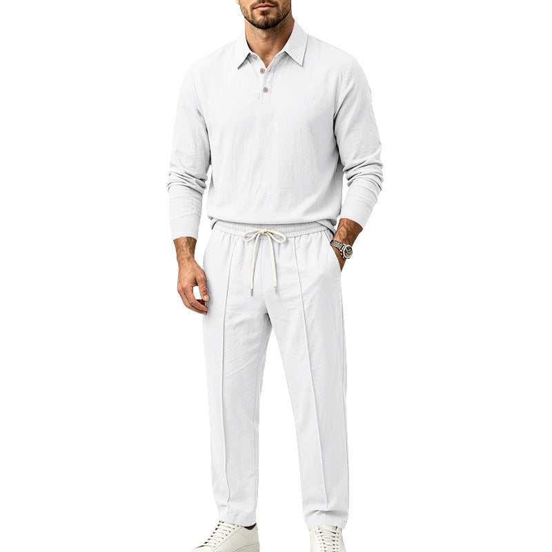 Herren Lässiges Leinenoptik-Loungewear-Set mit Henley-Kragen und Kordelbzw. Bund Shop Nory