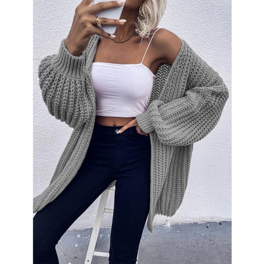 Damen Kuschel-Cardigan im Cocoon-Schnitt mit überlangen Ärmelbündchen und offener Front Shop Nory