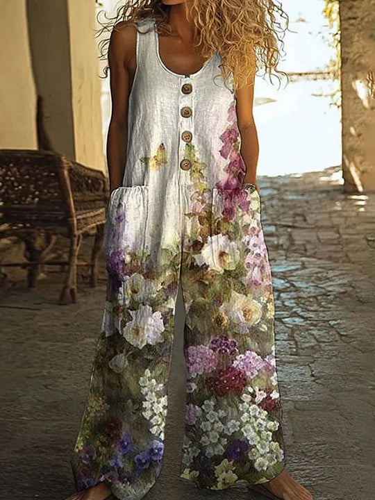 Damen Künstlerische Blumenmuster Latzhose