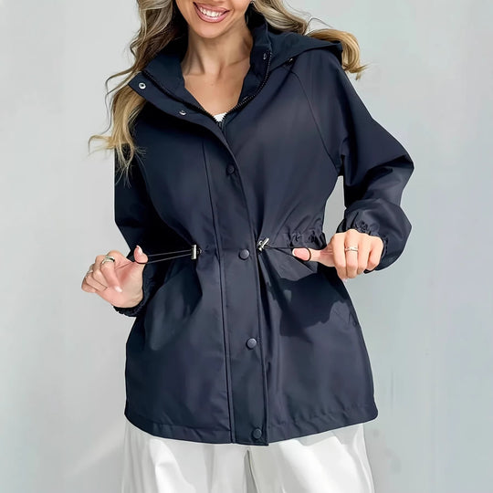 Damen Wasserabweisender Kurzparka mit Kapuze, Tunnelzug und Druckknopf-Leiste Shop Nory