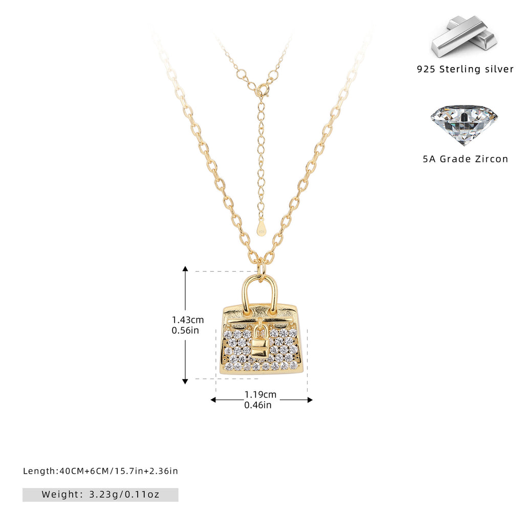 Damen Halskette mit einzigartigem Handtaschenanhänger aus hochwertigem 925 Sterling Silber und funkelnden Zirkonia Shop Nory
