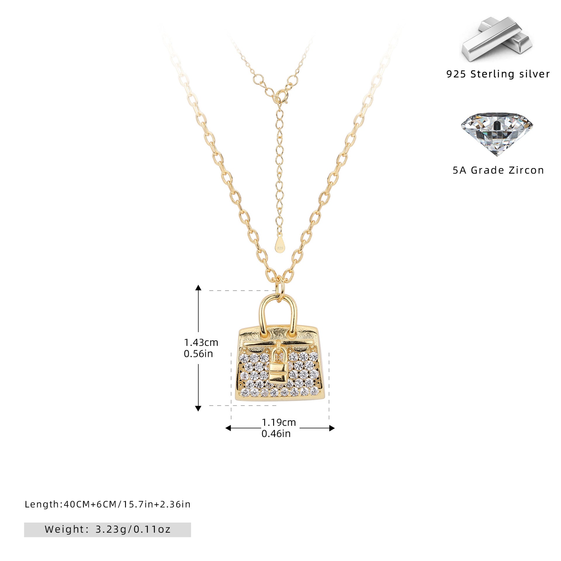 Damen Halskette mit einzigartigem Handtaschenanhänger aus hochwertigem 925 Sterling Silber und funkelnden Zirkonia Shop Nory