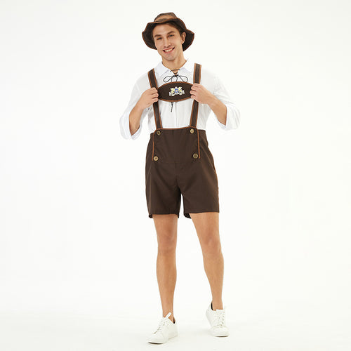 Herren nan traditionelle Kurzlederhose mit verstellbaren Trägern und dekorativem Brustlatz Shop Nory