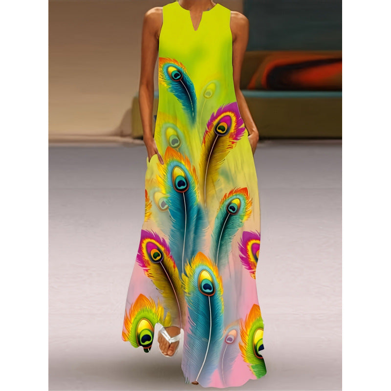 Damen Maxikleid mit elegantem floralem Design und seitlichen Taschen Shopnory