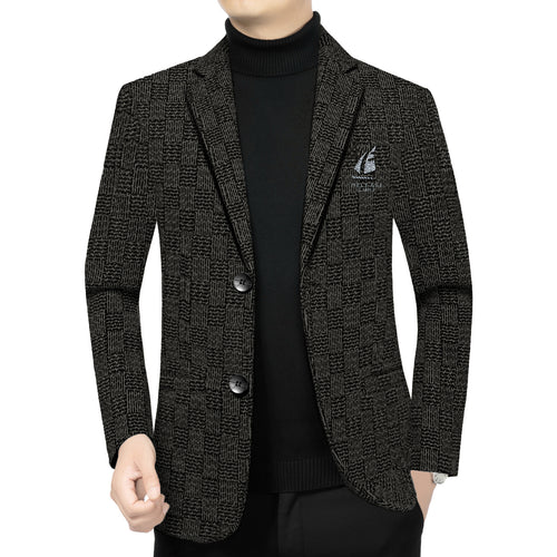 Herren Muster-Sakko im Feinstrick-Wollmix mit dezenter Logo-Stickerei Shop Nory