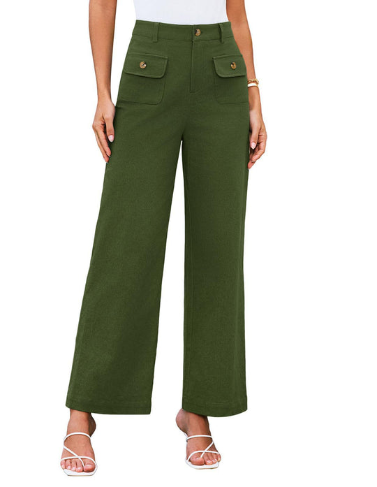 Hochtaillierte Damen-Trousers mit weitem Bein und Knopfklappen-Pattentaschen Shop Nory
