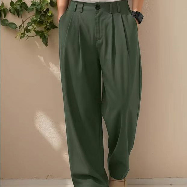 Damen Hochtaillierte weite Bundfaltenhose mit verkürztem Bein und verstellbaren Knopf-Bündchen Shop Nory