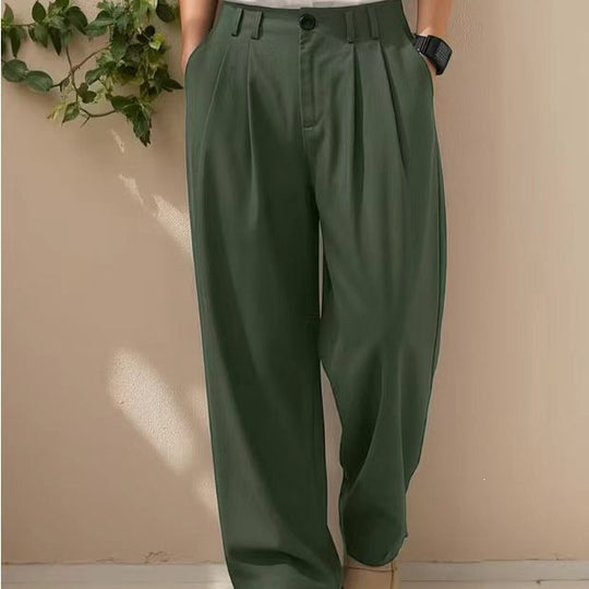Damen Hochtaillierte weite Bundfaltenhose mit verkürztem Bein und verstellbaren Knopf-Bündchen Shop Nory