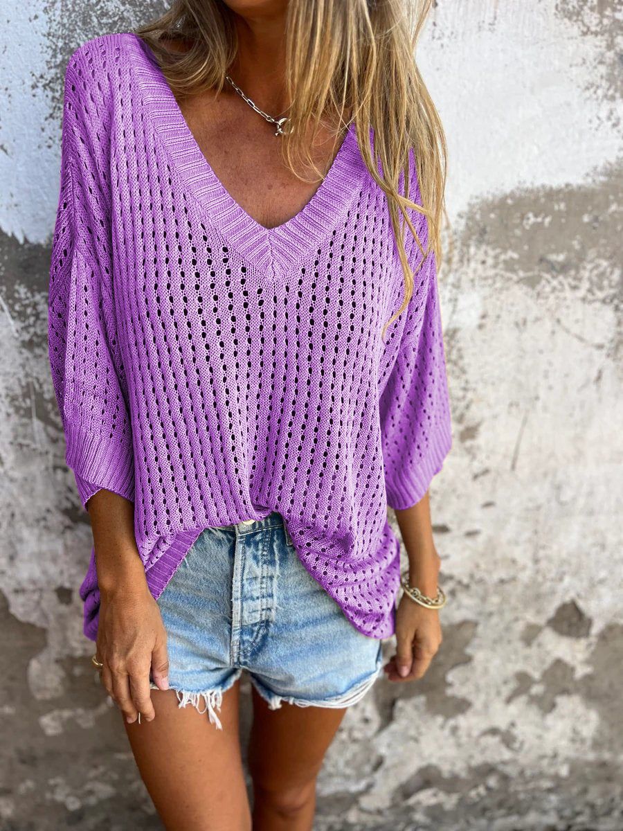 Damen nan luftig gestrickter V-Ausschnitt Pullover im Oversize-Schnitt Shop Nory