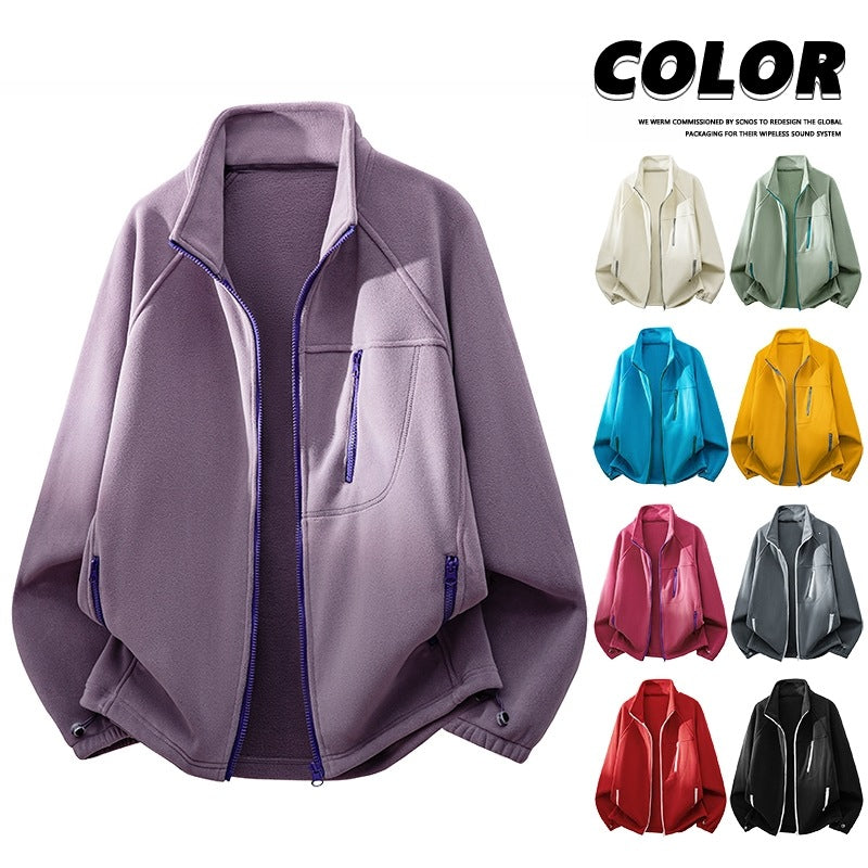 Unisex Leichte Fleecejacke mit Stehkragen, Raglanärmeln und multiplen Reißverschlusstaschen Shop Nory