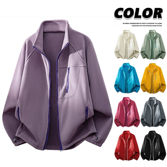 Unisex Leichte Fleecejacke mit Stehkragen, Raglanärmeln und multiplen Reißverschlusstaschen Shop Nory
