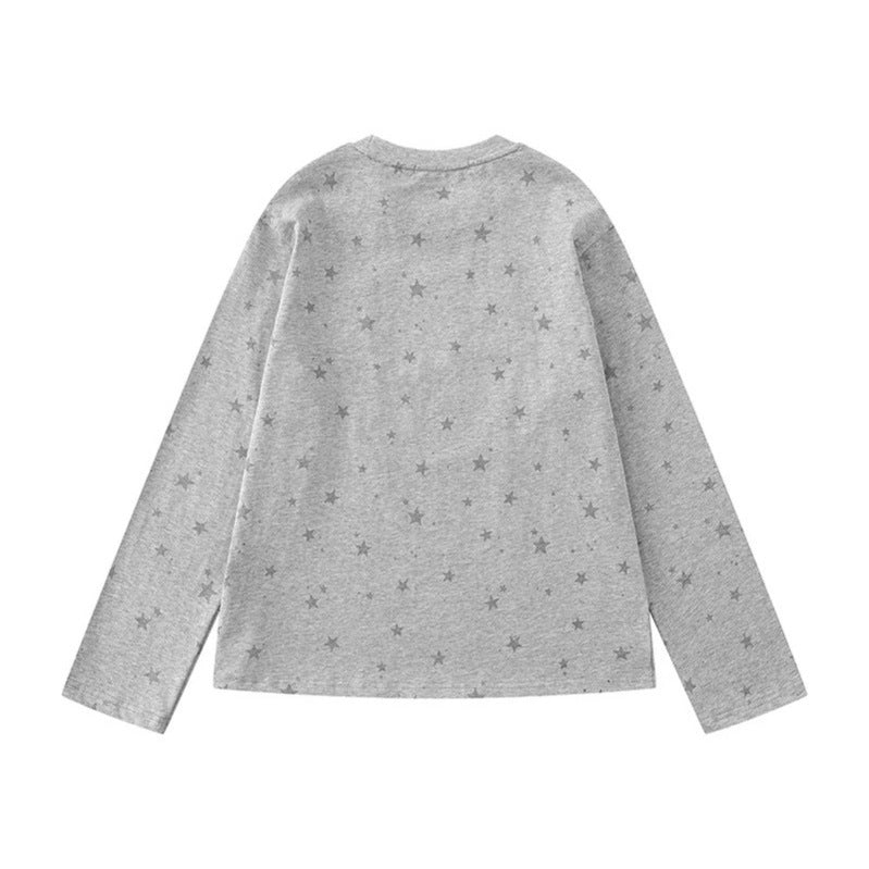 Damen Relaxed-Fit Longsleeve mit Cartoon-Katzenmotiv und tonalem Sternmuster Shop Nory