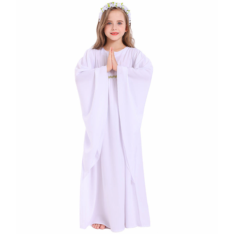 Mädchen märchenhaftes Kleid mit weitem Ärmeln und floralem Gürtel Shop Nory