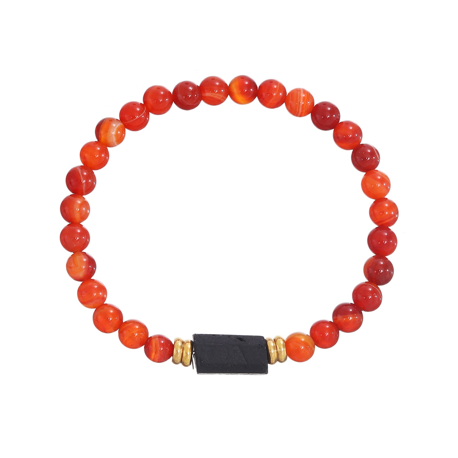 Damenarmband aus Rosenquarz mit schwarzem Akzent und goldenen Verzierungen Shop Nory