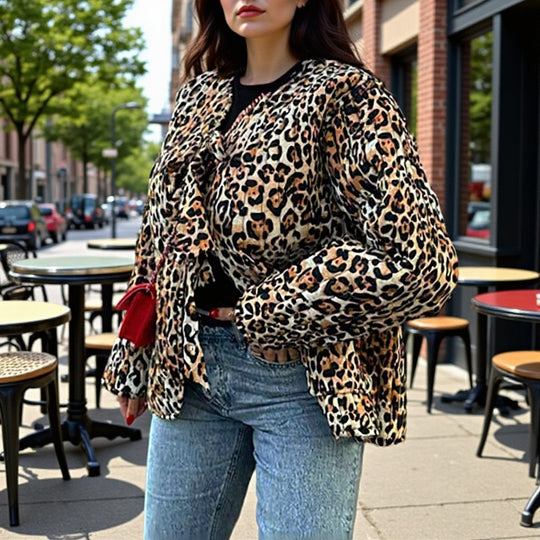 Damen Leichte Blousonjacke im Leopardenprint mit Bindebändern und aufgesetzten Taschen Shop Nory