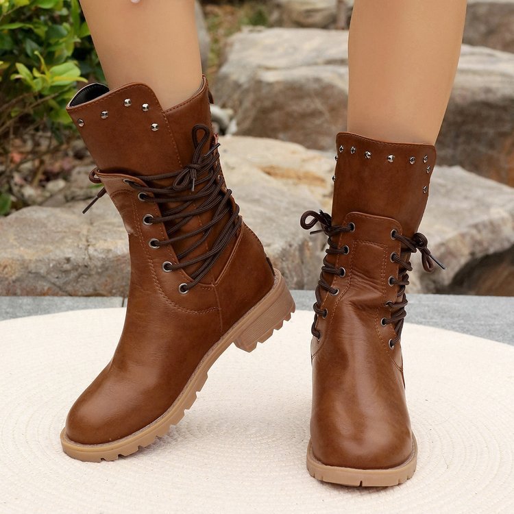Damen Schnürstiefel im Combat-Stil mit Nietenbesatz und griffiger Profilsohle Shop Nory