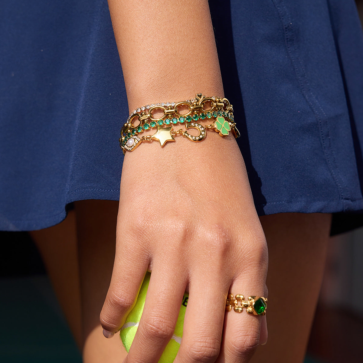 Damen Armband mit funkelnden grünen Kristallen und hypoallergenem Edelstahl Shop Nory