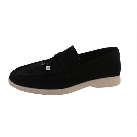 Damen lässige Veloursleder-Optik Slipper mit dekorativer Zierkordel, weichem Komfortfußbett und flexibler Leichtsohle Shop Nory