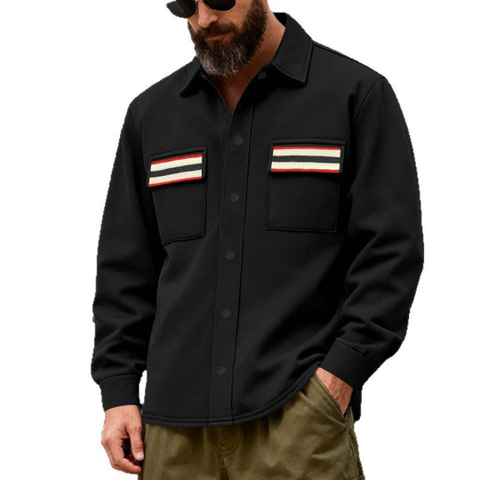 Herren nan Overshirt aus gewalktem Sweat mit aufgesetzten Brusttaschen und Retro-Streifen Shop Nory