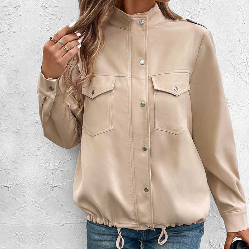 Damen Oversize-Hemdjacke Shacket mit Druckknopf‑Front, Brusttaschen und Zwei-Wege-Reißverschluss Shop Nory
