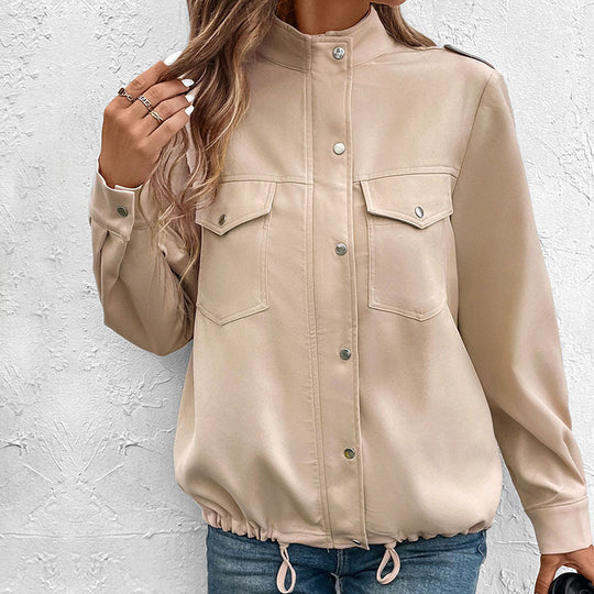 Damen Oversize-Hemdjacke Shacket mit Druckknopf‑Front, Brusttaschen und Zwei-Wege-Reißverschluss Shop Nory