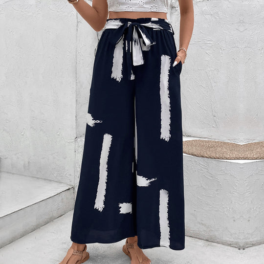 Damen Palazzo-Hose mit Paperbag-Bund, weitem Bein und Bindegürtel Shop Nory