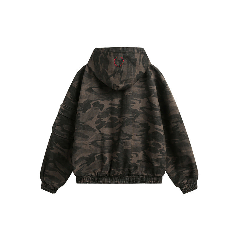 Herren Camouflage-Boxy-Fieldjacke mit Kapuze, Utility-Taschen und elastischem Saum Shop Nory